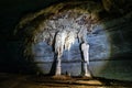 Limestone cave of stalactite and stalagmite formations, Gruta da Lapa Doce Cave, Chapada Diamantina in Bahia, Brazil