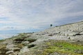 limestone cliff landscape near blue sea. Beach panoramic coastline in Estonia, Osmussaar island Royalty Free Stock Photo