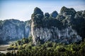 Limestone cliff on a Railey beach, Krabi in Thailand. Royalty Free Stock Photo