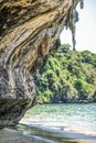 Limestone cliff on a Railey Tonsai beach, Krabi in Thailand. Royalty Free Stock Photo