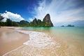 limestone cliffs of Krabi bay overlooking a beach Royalty Free Stock Photo