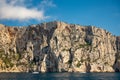 Limestone cliffs near Cassis, boat excursion to Calanques national park in Provence, France