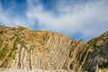 Limestone Foldings on Stair Hole Chalk Cliffs and Blue Sky