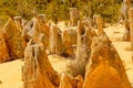 Limestone formations in the Pinnacles Desert. Western Australia Royalty Free Stock Photo