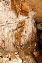 Limestone formations on the wall of an underground cave. Royalty Free Stock Photo
