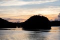 Limestone Islands in Palau`s Calm Lagoon at Sunrise Royalty Free Stock Photo