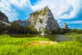 Limestone mountain and lake view at Khao Ngu Stone Park