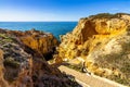 Limestone rock of Algar Seco, Carvoeiro, Algarve, Portugal Royalty Free Stock Photo