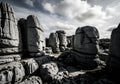 Limestone rock formations under cloudy sky Royalty Free Stock Photo
