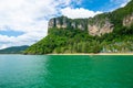 Limestone rock near the Railay beach, Thailand. Krabi province. Exotic tourist destination Royalty Free Stock Photo