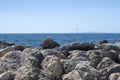 Limestone rocks seaside blue Mediterranean sea