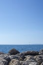 Limestone rocks seaside blue Mediterranean sea