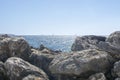 Limestone rocks seaside blue Mediterranean sea