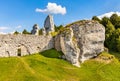 Limestone rocks surrounding medieval Ogrodzieniec Castle in Podzamcze village in Silesia region of Poland Royalty Free Stock Photo