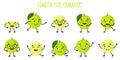 Limetta citrus fruit cute funny cheerful characters with different poses and emotions
