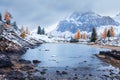 Limides Lake and Mount Lagazuoi, Dolomites Royalty Free Stock Photo