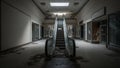 Abandoned Shopping Mall Escalator in Decay, Urban Decay and Deserted Commercial Space, Liminal Royalty Free Stock Photo