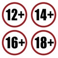 Age limitation icons set. Growth stages.