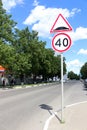 The limit sign speed limit 40 sign of the hump Royalty Free Stock Photo