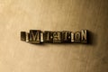 LIMITATION - close-up of grungy vintage typeset word on metal backdrop