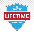 Limited lifetime warranty seal or stamp - flat colour icon for apps or website