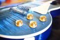 Abstract Colorful blue electric Gibson guitar very close up Royalty Free Stock Photo