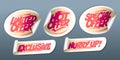 Limited offer, hot and special offer, exclusive, hurry up - stickers or web symbols set