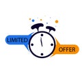 Limited offer icon with time countdown. Super promo label with alarm clock. Last offer banner for sale promotion. Blue and orange Royalty Free Stock Photo