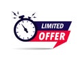 Limited offer icon with time countdown. Super promo label with alarm clock and word. Last offer banner for sale promotion. Red Royalty Free Stock Photo