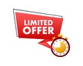 Limited Offer Labels. Alarm clock countdown logo. Limited time offer badge. Vector illustration. Royalty Free Stock Photo