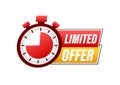 Limited Offer Labels. Alarm clock countdown logo. Limited time offer badge. Vector illustration. Royalty Free Stock Photo