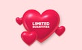 Limited quantities symbol. Special offer sign. 3d hearts banner. Vector
