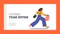 Limited Time Offer Landing Page Template. Student, Office Worker, Businesswoman Character Hurry, Running Girl Royalty Free Stock Photo