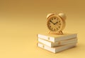 Limited Time shopping cart with retro alarm clock isolated on a yellow 3d Render Background