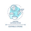 Limiting caffeine intake turquoise concept icon