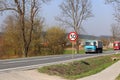 Limiting the speed of traffic to 50 km/h. Road sign on the highway. safety of traffic. Motor transportation of passengers and carg Royalty Free Stock Photo