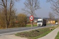 Limiting the speed of traffic to 50 km/h. Road sign on the highway. safety of traffic. Motor transportation of passengers and carg Royalty Free Stock Photo