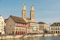 Limmat river and the Munster church in Zurich in Switzerland