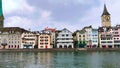 Limmat River panorama with houses of Lindenhof, Zurich, Switzerland