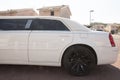 Limo white rear luxury rental car limousine Royalty Free Stock Photo