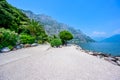 Limone sul Garda - harbour village at Lake Garda with beautiful mountain scenery, Italy - travel destination Royalty Free Stock Photo