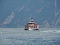 Limone Sul Garda, Italy. Lake Garda. The historic Zanardelli sternwheeler paddleboat approaching the pier in the historic center
