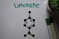 Limonene. Colorless liquid hydrocarbon molecule write on the white board. Structural chemical formula. Education concept Royalty Free Stock Photo