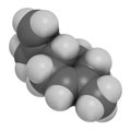 Limonene D-limonene citrus scent molecule. 3D rendering. Atoms are represented as spheres with conventional color coding: