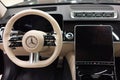 Limousine, luxury car Mercedes Benz S500 S class w223 interior dashboard with steering wheel.