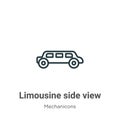 Limousine side view outline vector icon. Thin line black limousine side view icon, flat vector simple element illustration from