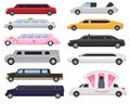 Limousine vector limo luxury car and retro auto transport and vehicle automobile illustration set of automotive citycar