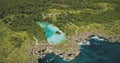 Limpid lake at green tropic nature landscape aerial view. Picturesque landmark of Weekuri lagoon