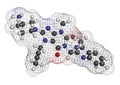 Linagliptin diabetes drug molecule (dipeptidyl peptidase 4 or DPP4 inhibitor). Atoms are represented as spheres with conventional