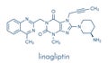 Linagliptin diabetes drug molecule dipeptidyl peptidase 4 or DPP4 inhibitor. Skeletal formula.